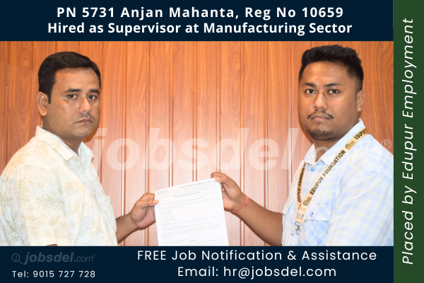 Anjan Mahanta Hired as Supervisor at Manufacturing Sector