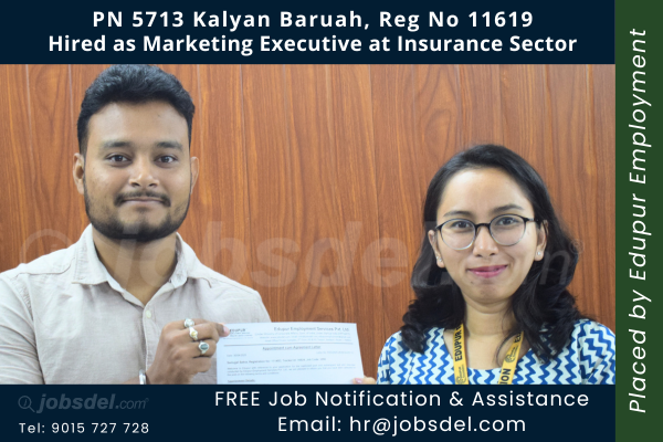 Kalyan Baruah Hired as Marketing Executive at Insurance Sector