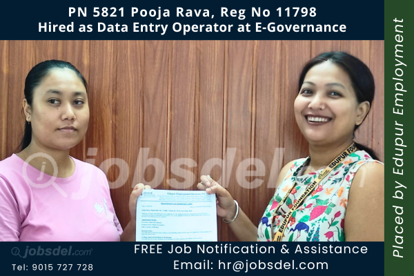 Pooja Rava Hired as Data Entry Operator at E-Governance