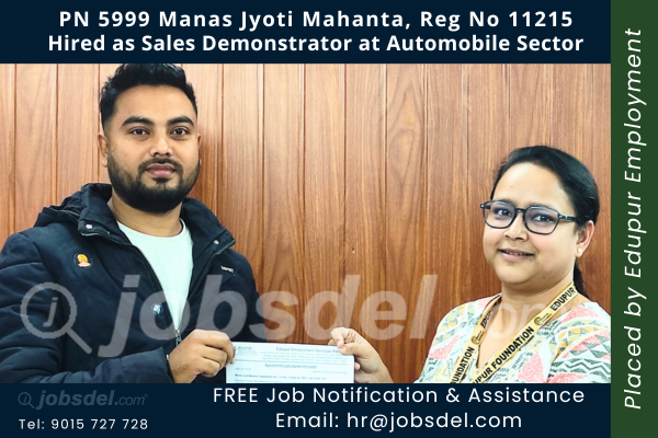 Manas Jyoti Mahanta Hired as Sales Demonstrator at Automobile Sector