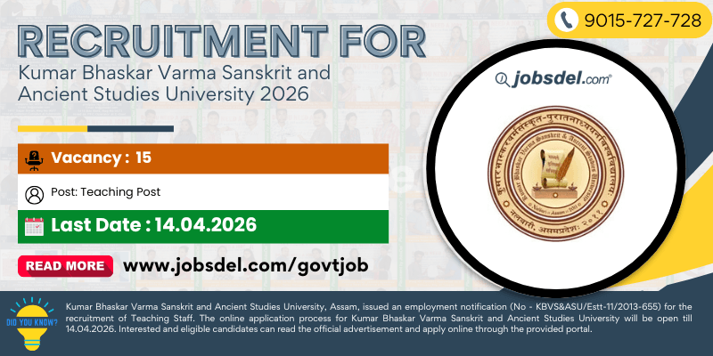 Recruitment For Kumar Bhaskar Varma Sanskrit and Ancient Studies University 2026