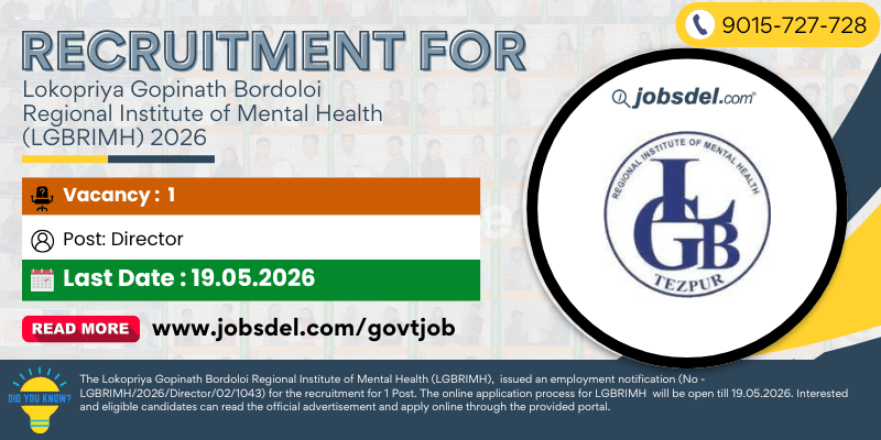 Recruitment For Lokopriya Gopinath Bordoloi Regional Institute of Mental Health (LGBRIMH) 2026