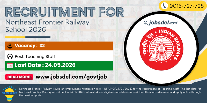 Recruitment For Northeast Frontier Railway School 2026