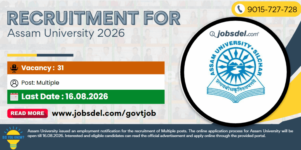 Recruitment for Assam University Non - Teaching Posts 2026