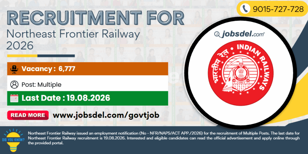 Recruitment for Northeast Frontier Railway (NFR) 2026
