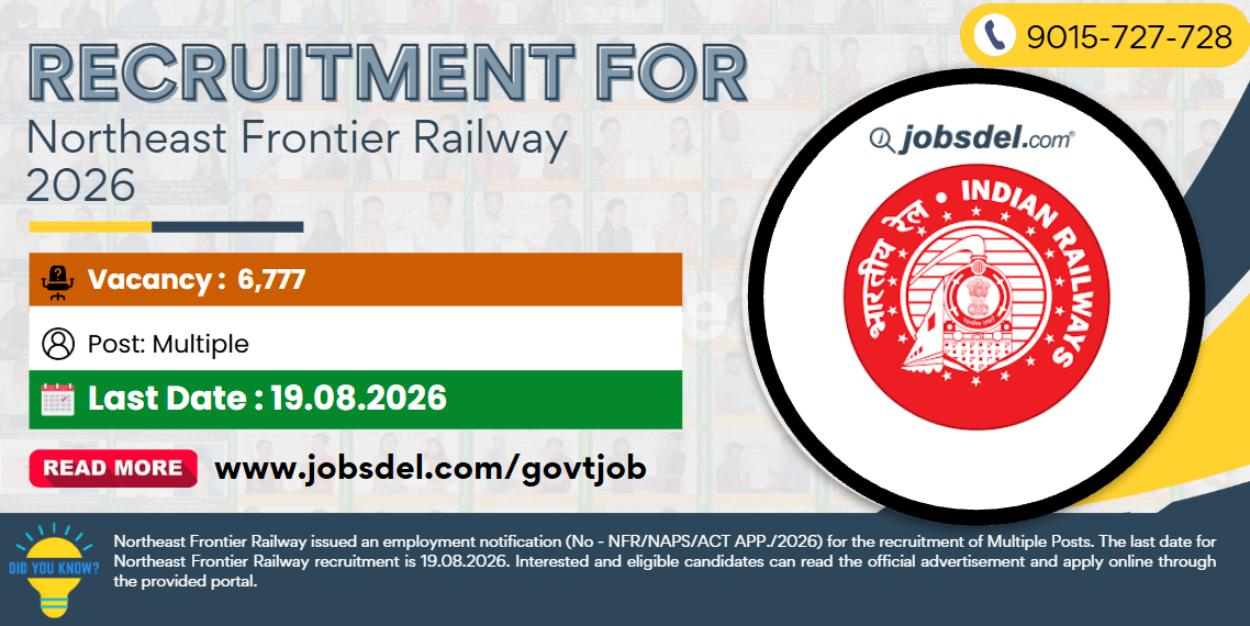 Recruitment for Northeast Frontier Railway (NFR) 2026